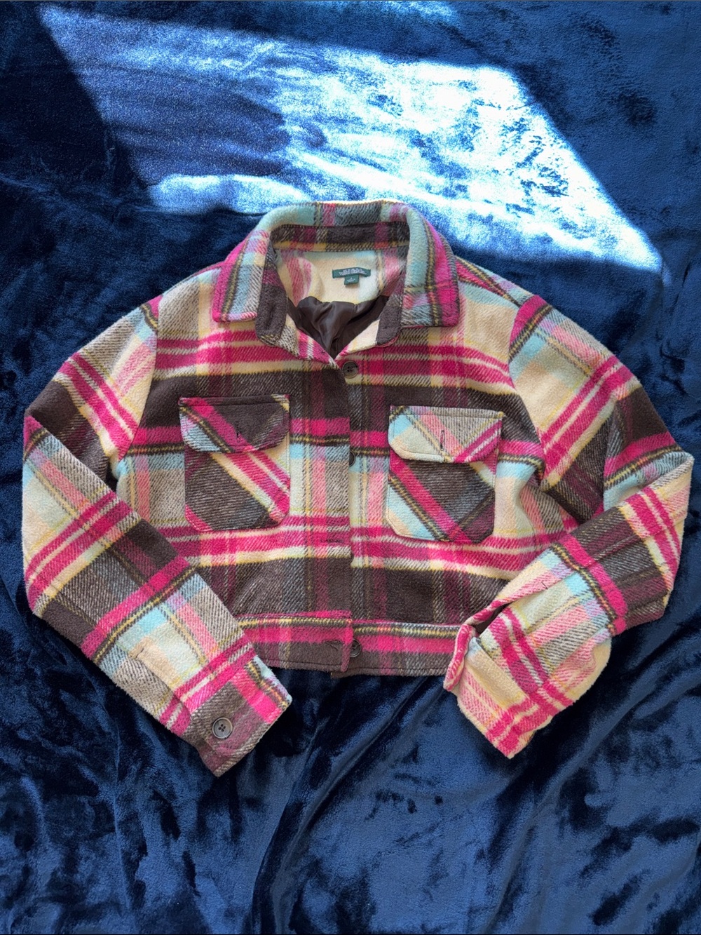 Woman’s Crop Plaid Jacket with Pink and Brown